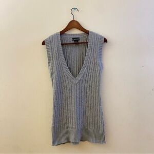 Y2K Wet Seal Gray Cable Knit Sleeveless Sweater Vest Tunic Preppy Medium